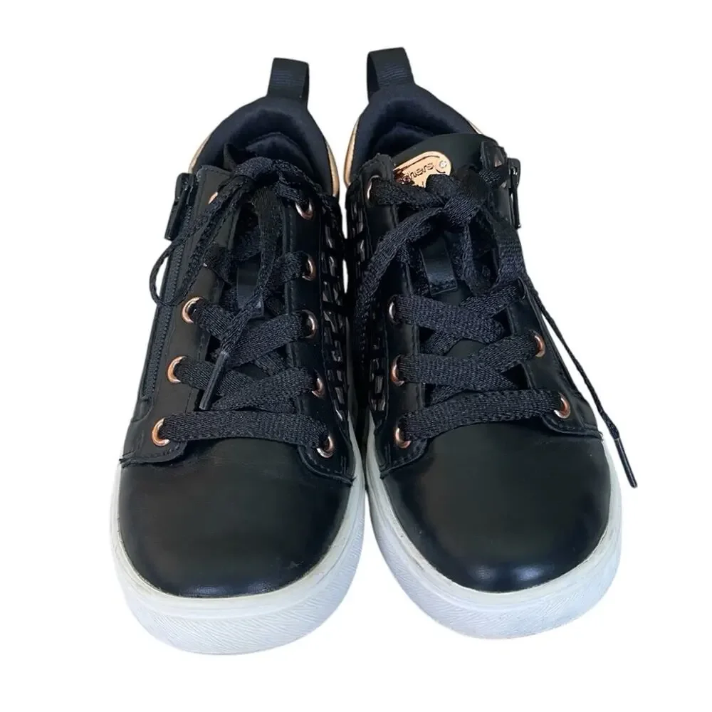 Skechers Faux Leather Geometric Design Side Zip High Top Sneakers Black Gold 13